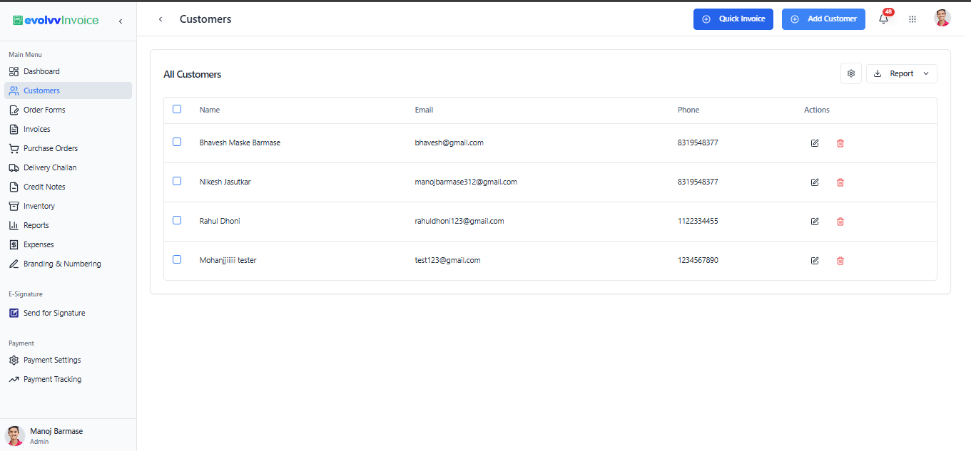 Customer Dashboard Overview