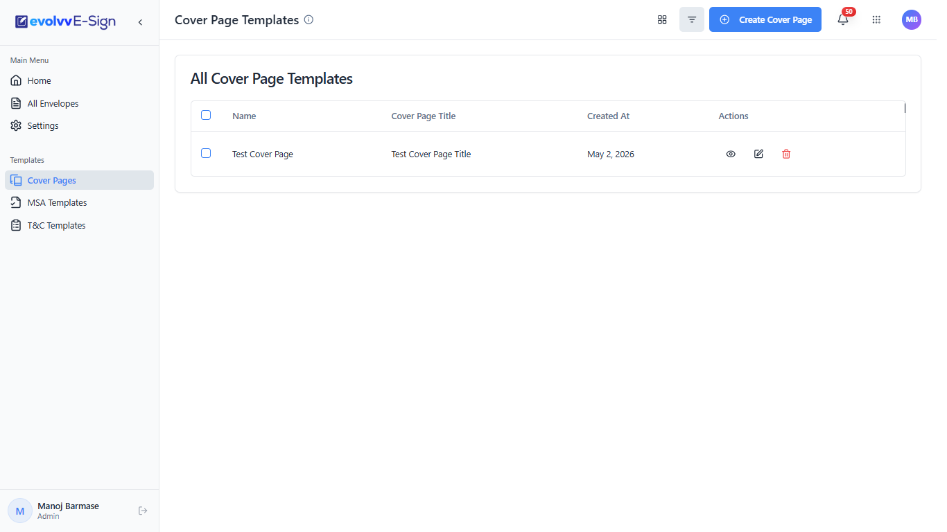 Cover Page Templates Dashboard