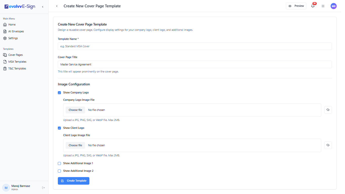 Create New Cover Page Form