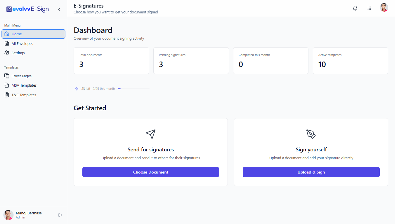 E-Sign Dashboard Overview