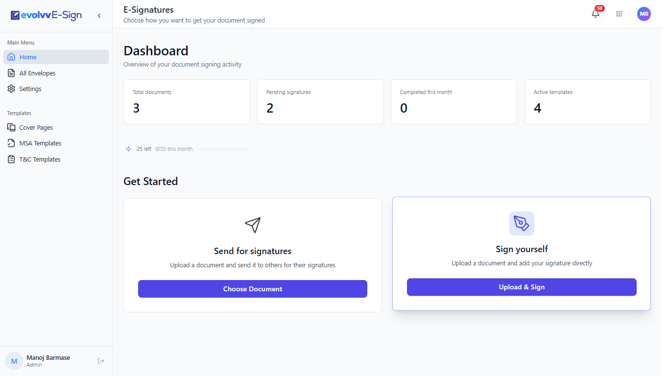 E-Sign Dashboard Sign Yourself