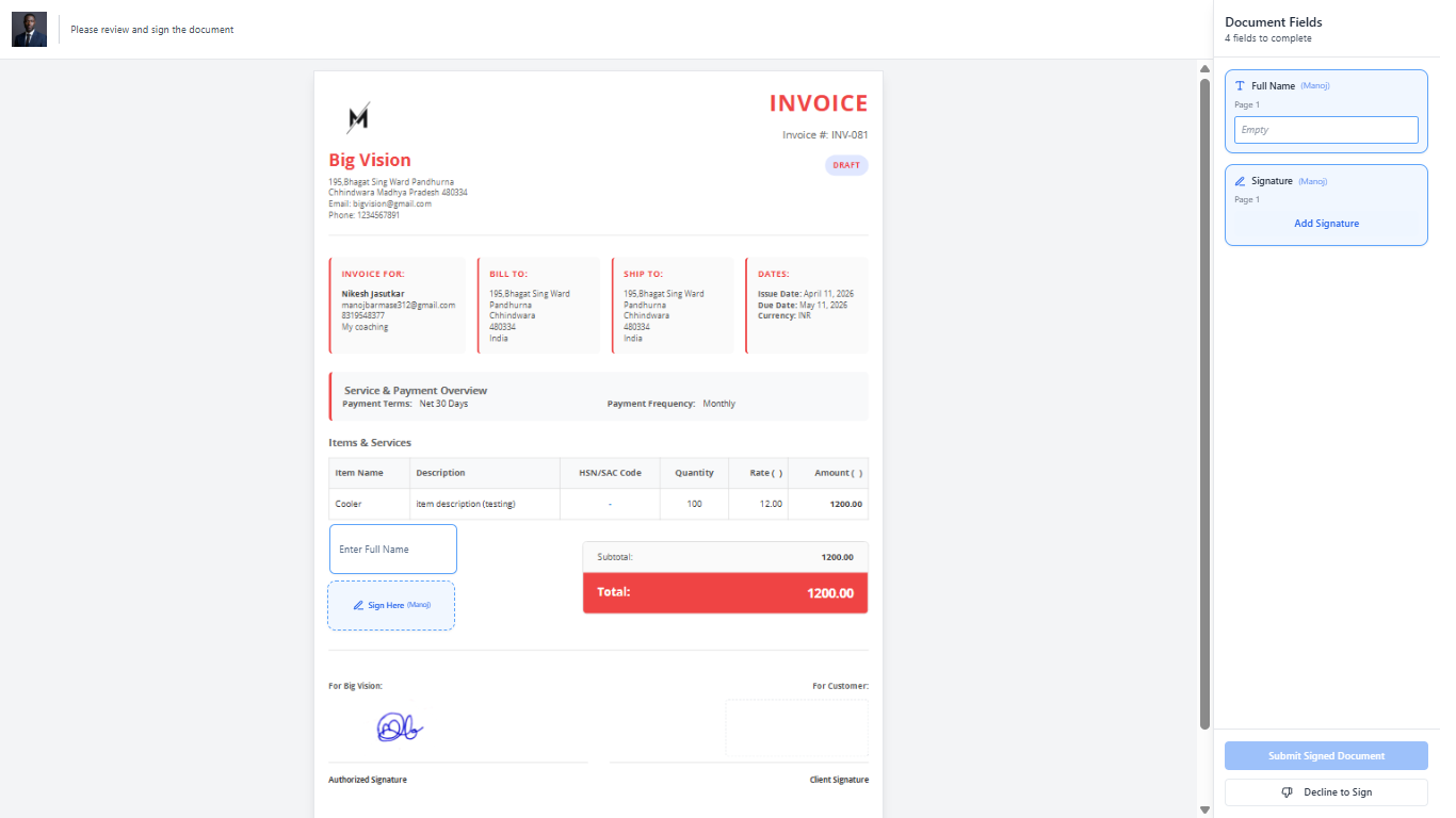 Client Signing Portal View