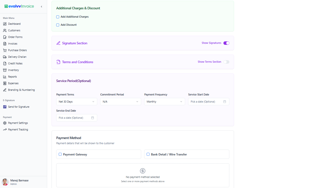 Advanced Settings and Payment Collection