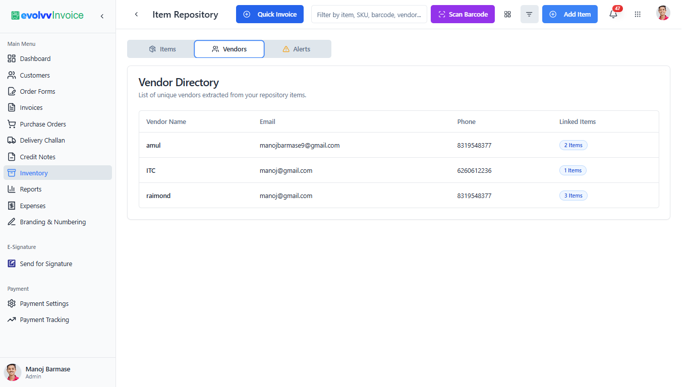 Centralized Vendor Directory View