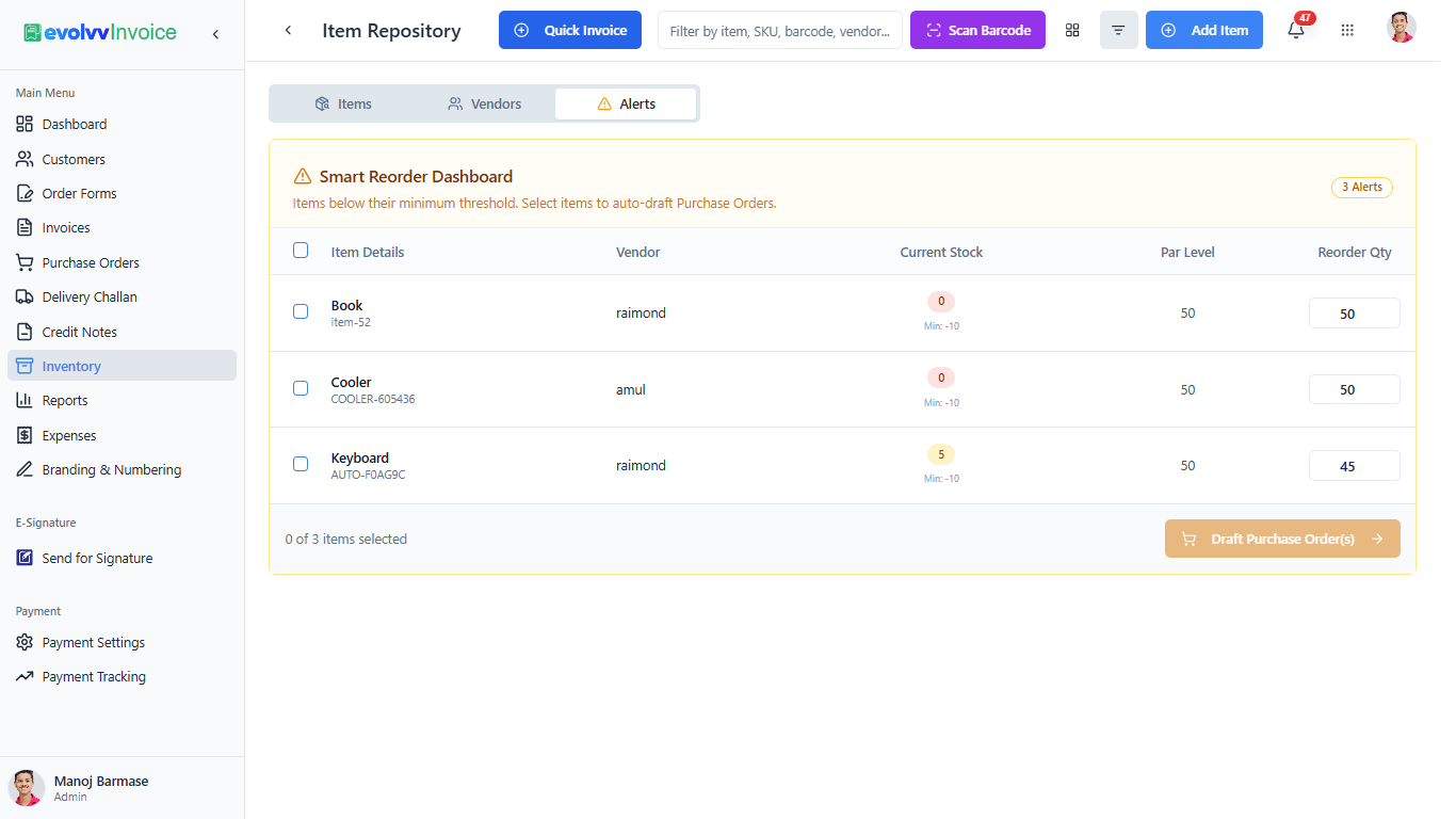 Smart Reorder Automated Procurement Dashboard