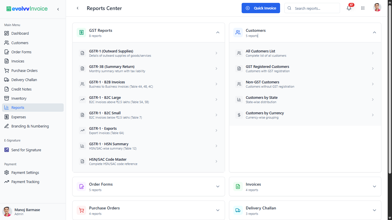 Expanded GST and Customer Reports