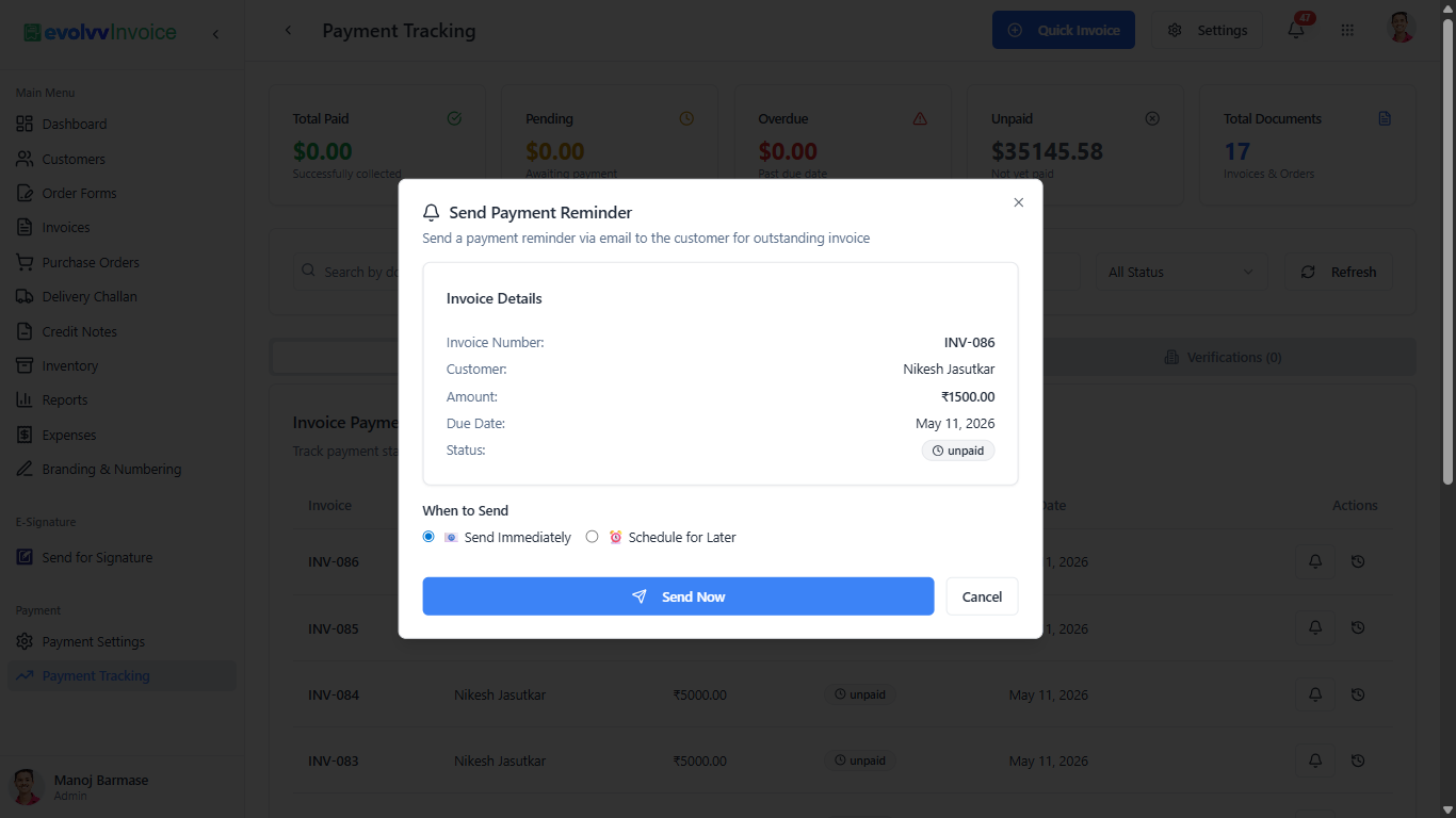 Send Payment Reminder Modal