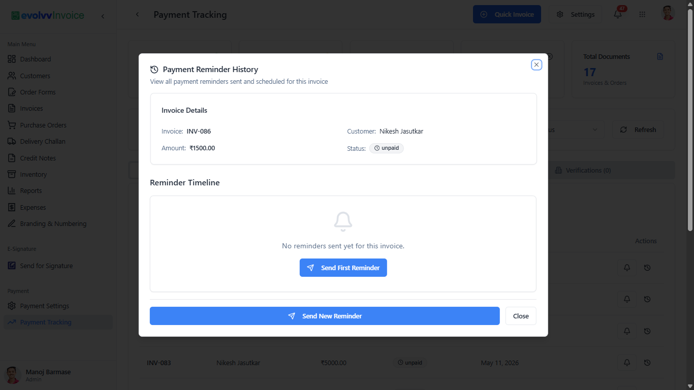 Payment Reminder History Timeline
