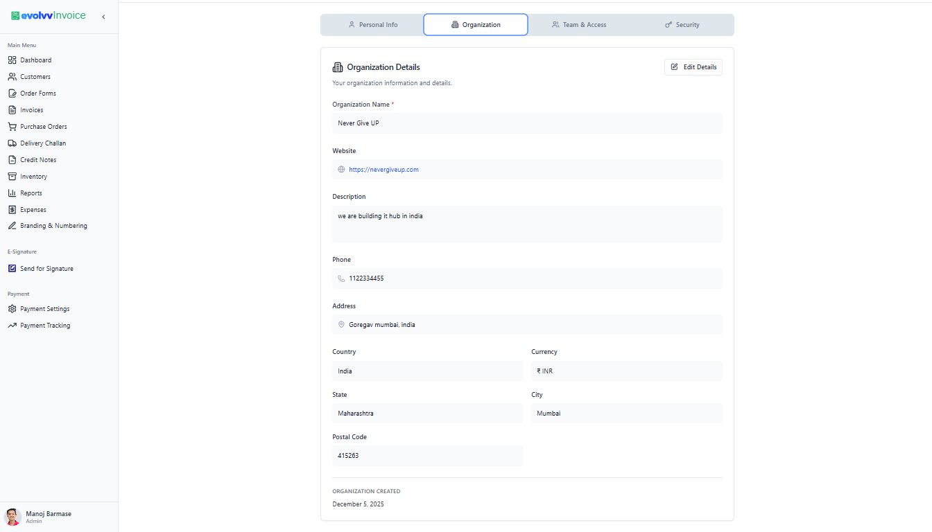 Organization Settings